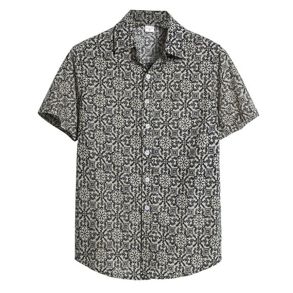RKSTN Mens Shirts Short Sleeve Cardigan Short Sleeve Hawaiian Beach Flower Shirt Turtleneck Shirt Hawaiian Shirts for Men