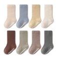 thumbnail image 4 of XIMIN Baby Girls Toddler Boys Non Slip Socks Straight Stripe Crew Socks Unisex Kids Socks Cotton Socks School Socks Summer Autumn (6-12 Months, Brown), 4 of 4