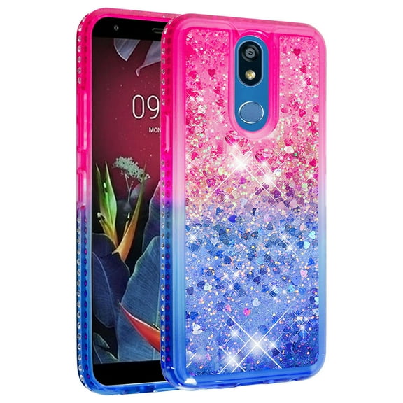 Soatuto For LG K40 / LG K12 Plus / LG X4 2019 / Solo LTE / Harmony 3 / Xpression Plus 2 Liquid Glitter Cute Gradient Quicksand Flowing Liquid Floating Soft TPU Bling Sparkly Women Girls - Pink Blue