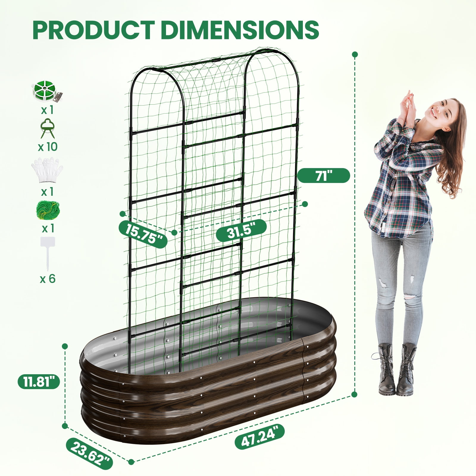 MOPHOTO 71inch Raised Garden Bed Arched Trellis Galvanized Planter Backyard Box Outdoor for Gardening,Climbing Vegetables,Plants,Flowers(Brown)