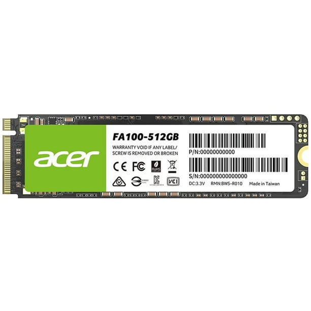 Unidad de Estado Solido SSD Acer FA100 M.2 512GB NVMe PCIe 3.0 3000/2700 MB/s BL.9BWWA.119 negro