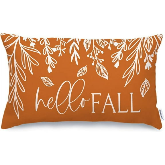 Fall Decor Pillow Cover 12x20 Inch Hello Pumpkin Leaves Farmhouse Lumbar Throw Pillow for Autumn Decorations Couch Sofa