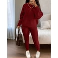 thumbnail image 4 of Womens Plus Size Pajama Set 2 Piece Long Sleeve Ribbed Lounge Sleepwear Knitted Set Wine Red 4XL, 4 of 6