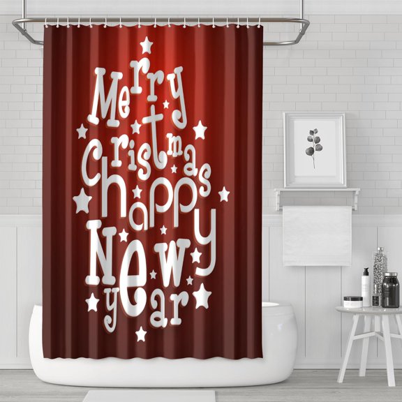 Shower Curtain for Bathroom Red Christmas Happy New Year Shower Curtains Waterproof Funny Bath Curtain Hooks Included,72x72Inch
