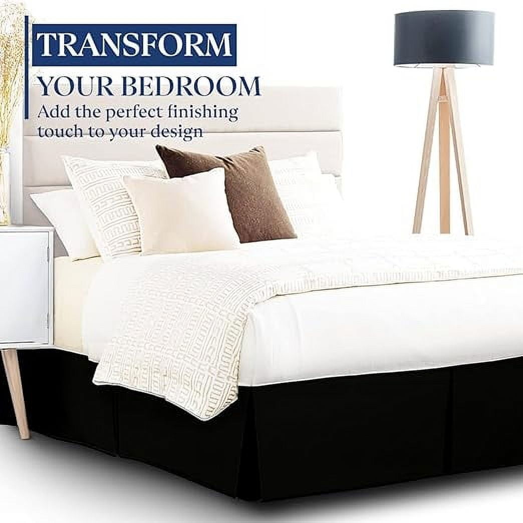 400 Thread Count Luxury Pleated Bedskirt - 100% Egyptian Cotton - 14" Deep Pocket - Wrinkle-Free Box Pleated Bed Skirts - Queen Size - Black.