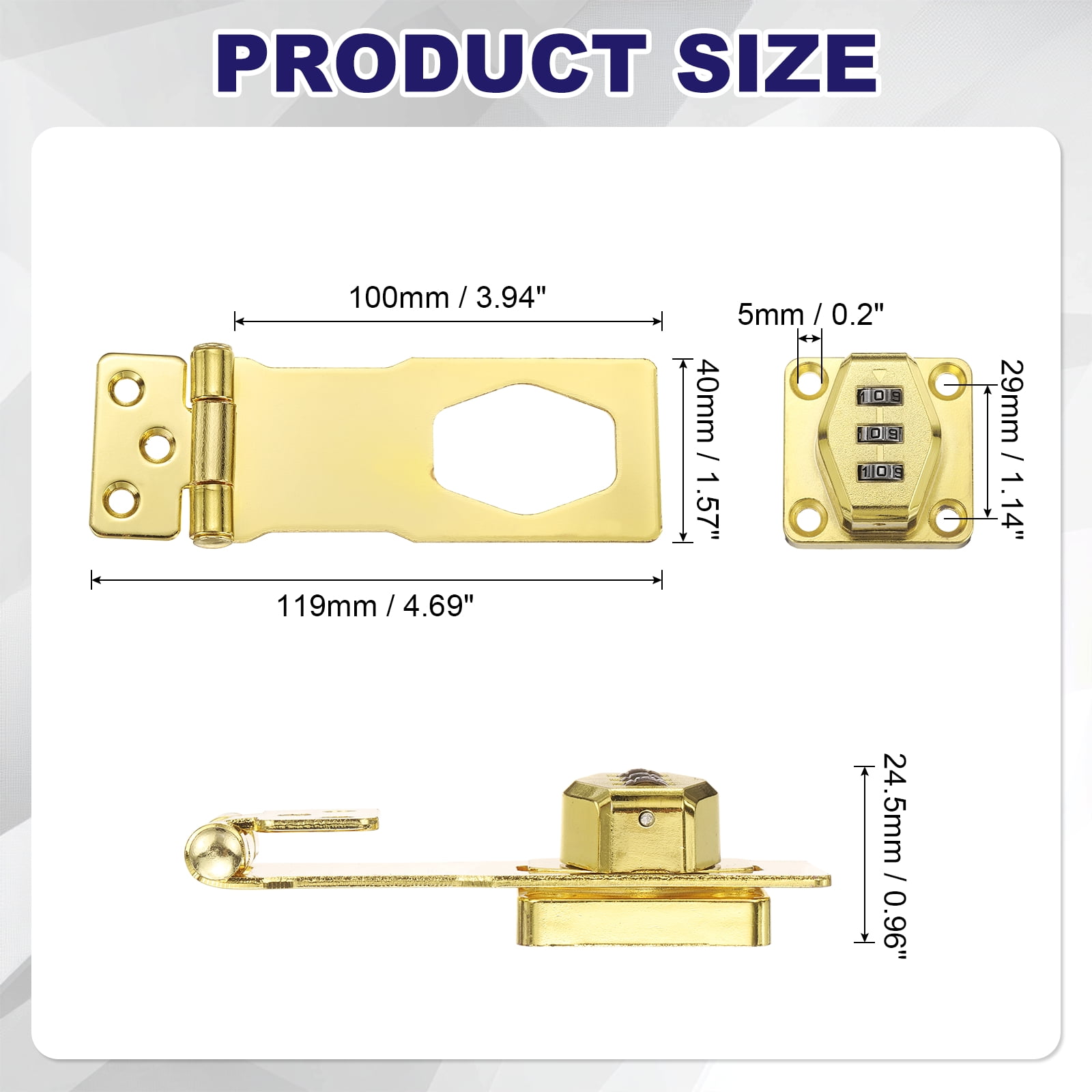 Uxcell 2 Pcs Keyless Cabinet Lock with Combination Code (4 Inch) - 3-Digit Password Hasp Latch Lock Mechanical Password Rotary Hasp, for Drawer Closet Cupboard Door, Gold