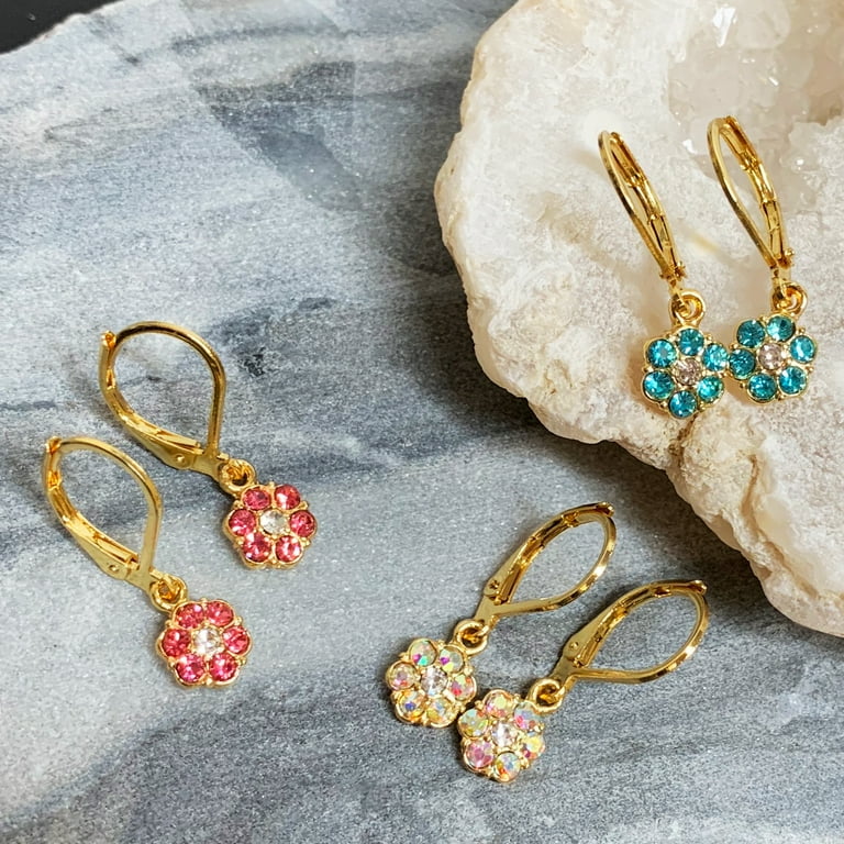 Girls Crystal Flower Hoop Earrings For Kids Gold Plated