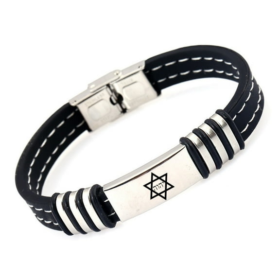 Yahweh Jehovah Tetragrammaton Lines Silicone Bracelet - The Name of God in Hebrew with Jewish Star of David Bangle - Blessing Messianic Tetragrammaton Divine Jewelry for Men Women, 8.26''
