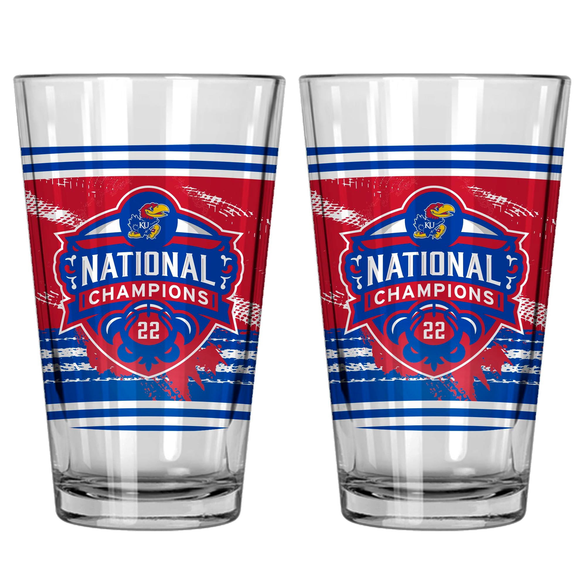 4 | KU Jayhawks 16 oz Set of 4 Spirit Pint Glasses Mixing Glasses Boelter Brands NCAA Kansas 