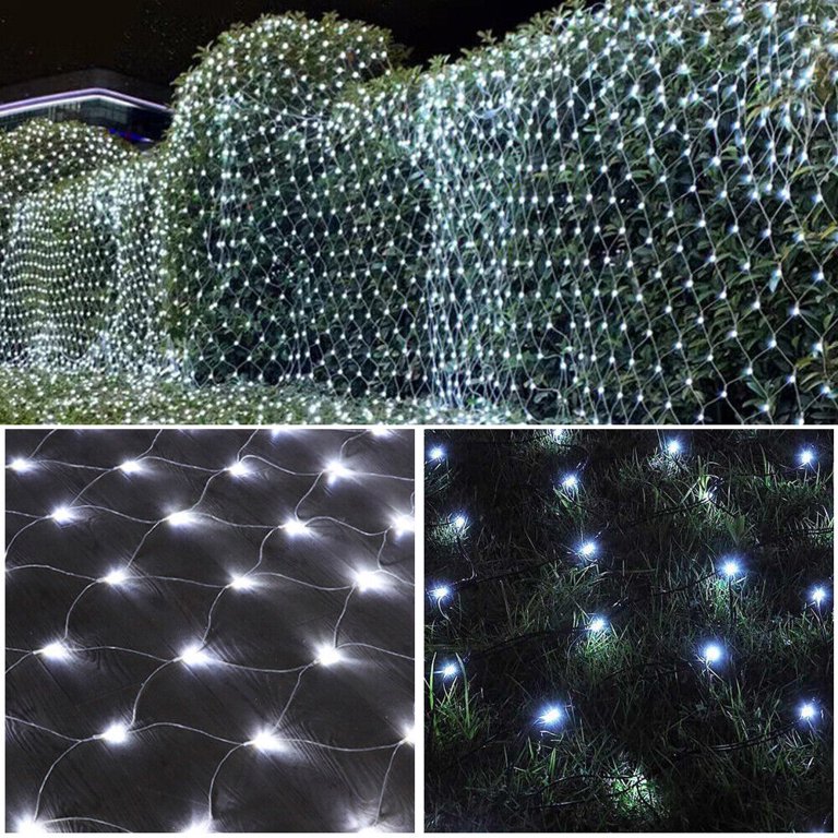 Solar Powered Outdoor Christmas Net Lights - 96 LED White Mesh String Lights, IP65 Waterproof, 8 Modes Remote