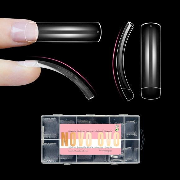 shiyou-Half Cover XXL Curved Nail Tips, Square Shallow Paste Soft Gel x Long L XL XXXL Hawk Curve Claw 90s' Y2K Fake Nails Extension kit, Clear Soft French False Nail for Acrylic 12 Sizes 240pc