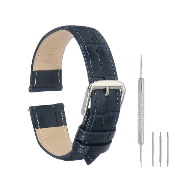 Correas de reloj de cuero Uxcell para hombres y mujeres, correa de reloj de liberación rápida de 18 mm con patrón de cocodrilo, correa de cuero plana y delgada elegante con herramientas, azul