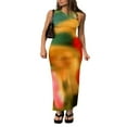 thumbnail image 2 of EIMELI Femmes Été Longue Robe O-Cou Cravate-Teinte Imprimer Slim Fit Robe Côté Découpé Robe Sans Manches Bodycon Robe Style D M, 2 of 5