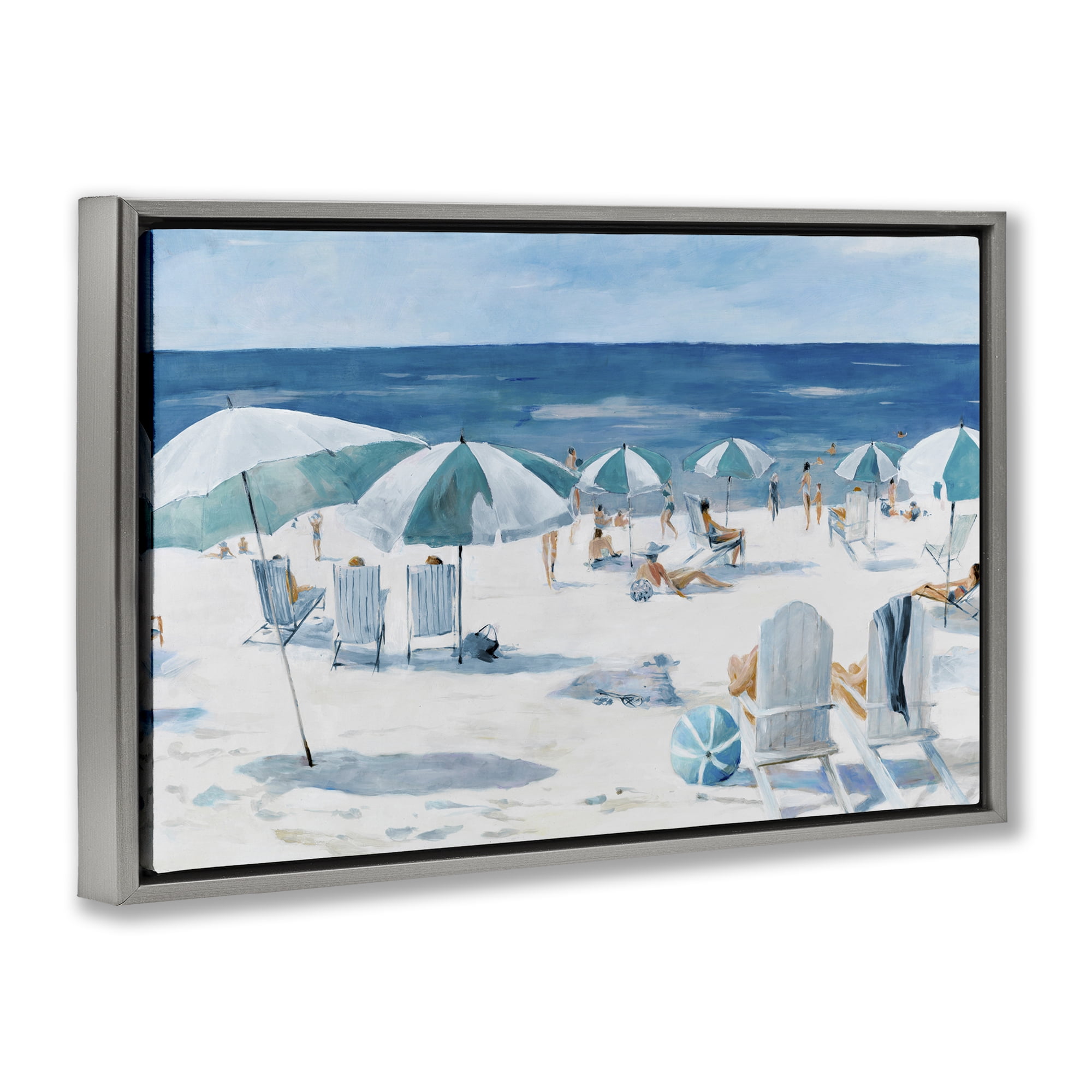 Stupell Industries Umbrella Beach Coastal Scene Gray Framed Floater Canvas Wall Art, design by Lorenzo Collective