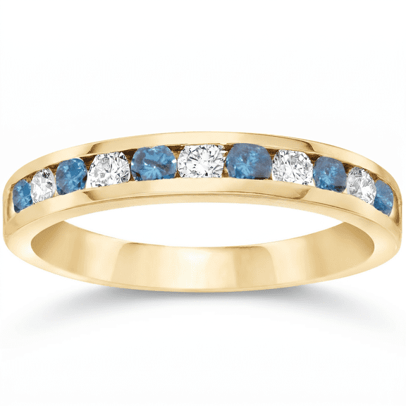 Pompeii 1/2ct Treated Blue & White Diamond Channel Set Ring 14K Yellow Gold (H/I,I1)