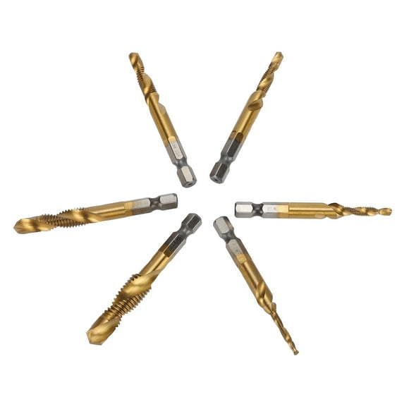 Drilling Taps, 1/4in Hex Shank Various Sizes Drill Tap Rustproof HSS For Chamfering For Tapping Ti Plated