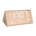 thumbnail image 2 of Reloj despertador digital para dormitorio, reloj despertador con pantalla LED digital de temperatura y fecha. Color madera, 2 of 9