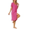 thumbnail image 4 of INSPIRE CHIC Women's Nightgown Button Down Soft Modal Short Sleeve Pajama Sleepshirts M Hot Pink, 4 of 6