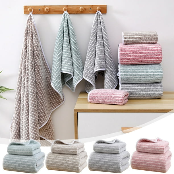 Set de toallas de vellón coral de 2 piezas – Toalla de baño y toalla facial suave y absorbente, de secado rápido, duradero, resistente al desvanecimiento, verde/gris/café/rosa, 27"x55" y 13"x29"