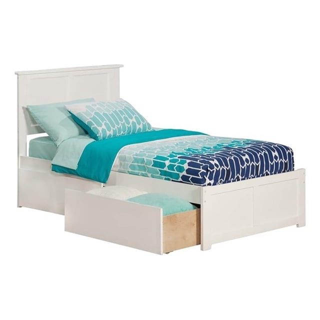 Leo & Lacey Madison Lit Plateforme en Bois Simple TG avec Tiroirs de Rangement, Blanc