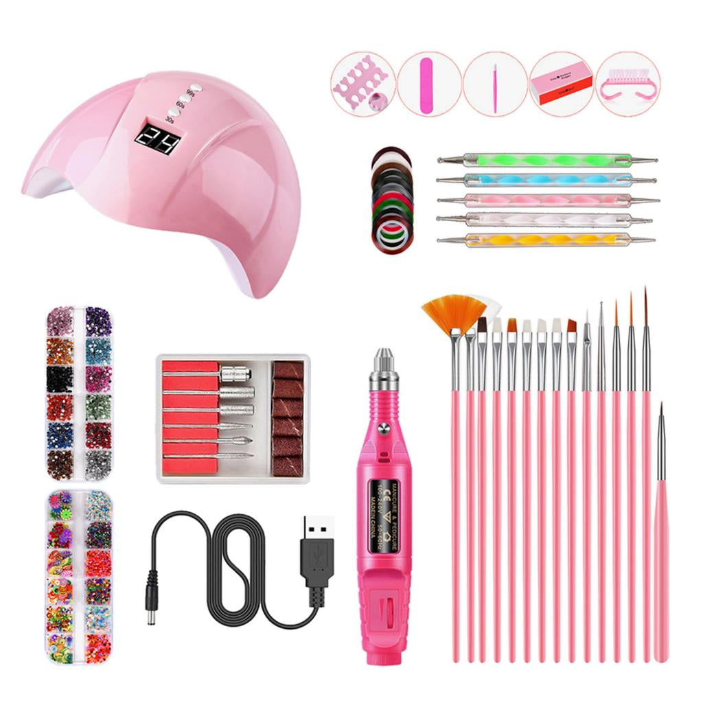 EHJRE 12 Pieces UV Gel Nail Dryer Curing Lamp Polisher Painting Brushes Nail File Bits