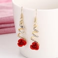 thumbnail image 4 of Trendy Red Rose Drop Rhinestone Spiral Dangle Hook Earrings Personality Temperament Rose Flower Earrings Fashion Earrings Small Earring en Hoops Earring Post Earrings Womens Earrings Dangling Trendy, 4 of 4