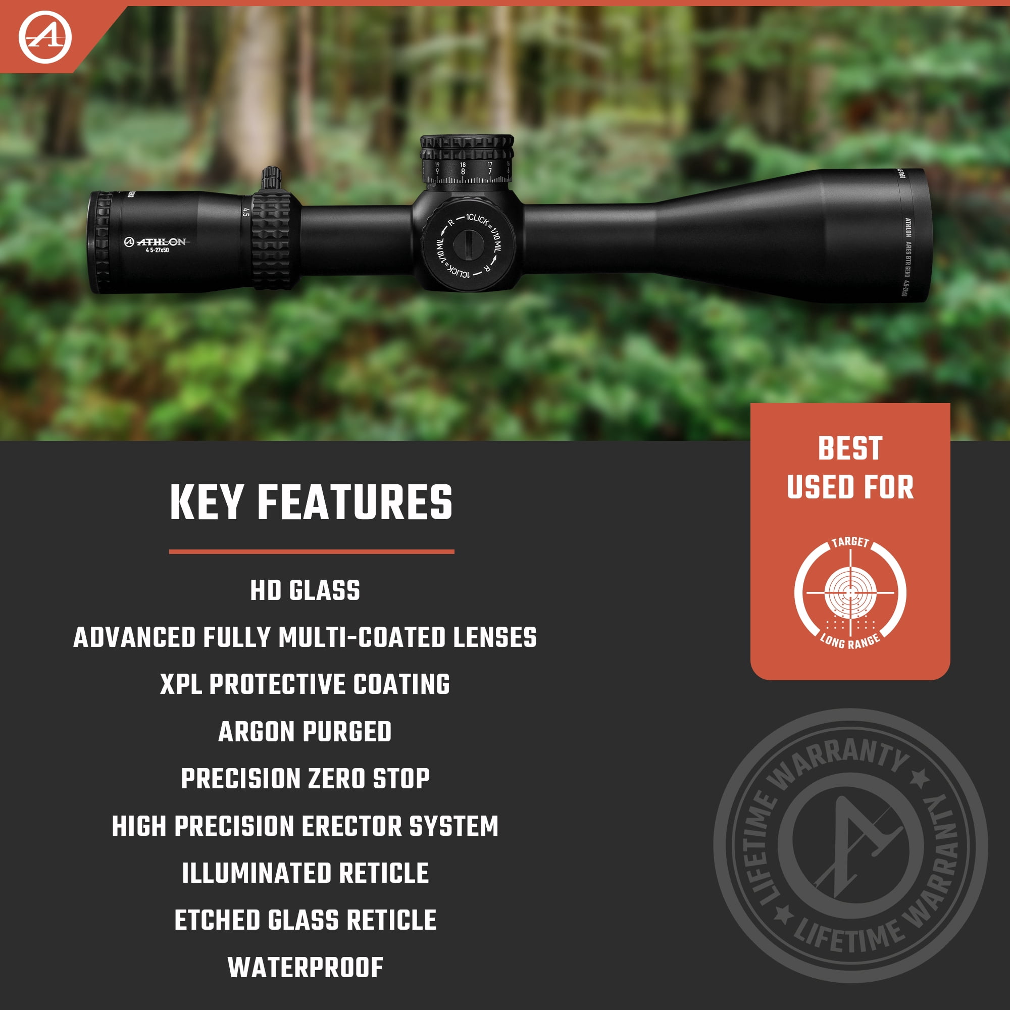 Athlon Optics Ares BTR GEN3 HD 4.5-27x50 APRS13 FFP IR MIL Reticle Riflescope