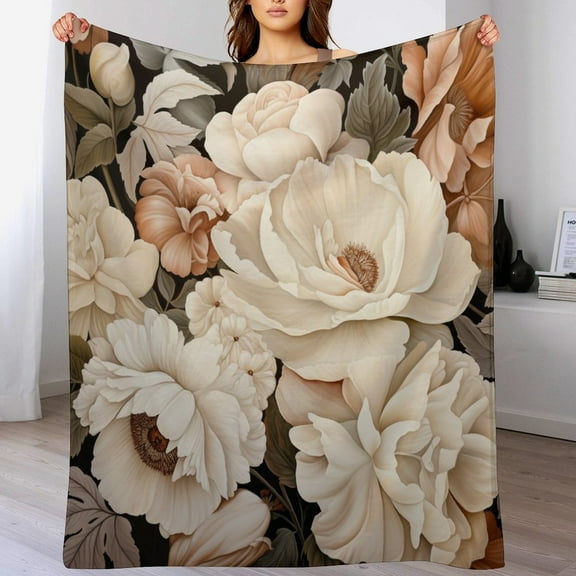 Stylish Floral Neutrals Pretty Soft Flannel Blanket 60"x80" Watercolor Floral Blankets And Throws for Winter Bedding Couch And Gift Throw Blanket for Women Men