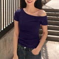 thumbnail image 3 of yillto Women's off Shoulder Tops Summer Casual Short Sleeve T Shirts Solid Color Slim Tee Clothes, 3 of 5