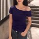 thumbnail image 4 of mfyjkho Tops Para Mujer, Blusas/Camisetas Sueltas De Verano De Color Liso Con Mangas Cortas Y Hombros Descubiertos Para Mujer Tops De Gimnasio Para Mujer Xl, 4 of 5