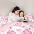 thumbnail image 4 of jejeloiu Ribbon Bow Tie Full Size Comforter Sets,Graffiti Bowknot Bedding Comforter Set,White Pink Bedding Sets,Lightweight Room Decorative Reversible,3 Pieces, 4 of 8