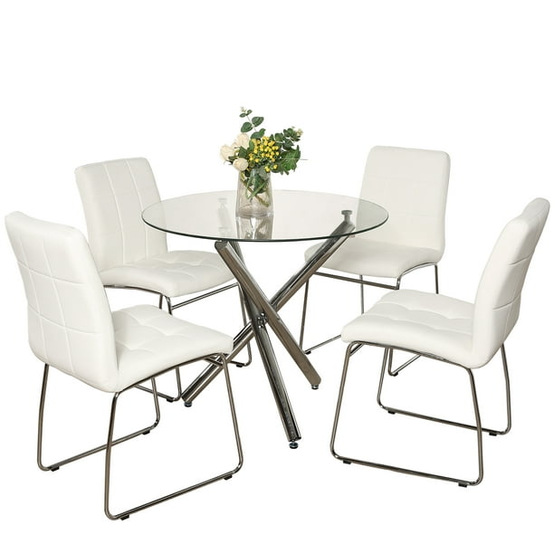 Tempered Glass Kitchen Dining Table, Round Glass Kitchen Table And 4 Chairs