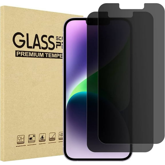 Prime Privacy Tempered Glass Screen Protector (2-Pack) for iPhone 13, 13 Pro, and 14 (6.1 Inch), 9H Hardness, Case-Compatible, Bubble-Resistant