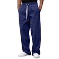 thumbnail image 2 of Casual Pants for Men Solid Color Elastic Waist Drawstring Straight Wide Leg Loose Pants with Pockets Trousers, 2 of 6