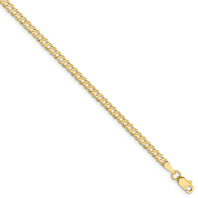 14k 3.1mm Solid Polished Light Flat Cuban Chain (Weight: 2.08 Grams, Length: 7 Inches)