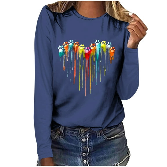 Enjoytime Shirts for Women Long Sleeve Crewneck Printed Loose Fit Sweatshirt Casual Womens Blouses Tops
