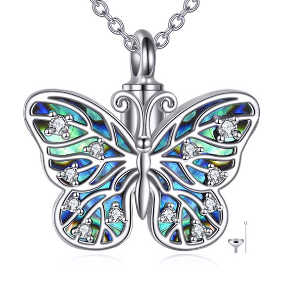 Butterfly Urn Necklace for Ashes Sterling Silver Abalone Shell Butterfly Ashes Pendant Cremation Jewelry Keepsake Memorial Gifts for Women