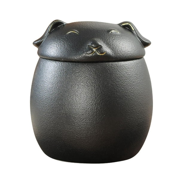 Tarro de té con forma de perro con tapa, para guardar alimentos, especias, café, azúcar y té. Negro