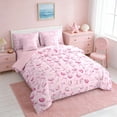 thumbnail image 2 of Manfei Pink Seashell Starfish Bow Bedding Comforter Set for Kids Girls, Kawaii Ocean Wildlife Full Bedding Set, Pink Reversible 7pcs, 2 of 6