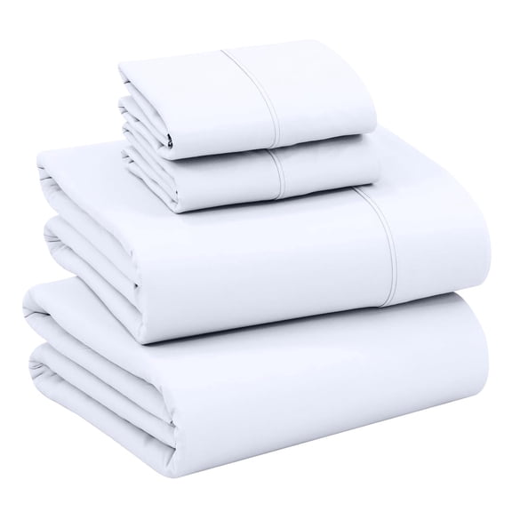 RUVANTI 100% Cotton Sheets – Full Size Percale Bedding, Cooling & Breathable, Durable with a Crisp, Soft & Comfortable Feel, 16" Deep Pocket, 4-Piece Set, Bright White