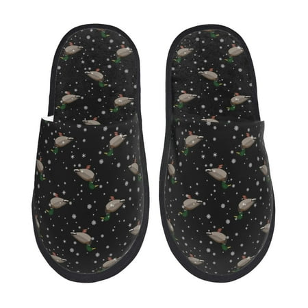 Balery Mallards And Snowflakes Slient Indoor Furry Fleece Comfort House Shoes Soft Non-Slip Home Shoes Cotton slippers House Slippers-- Large