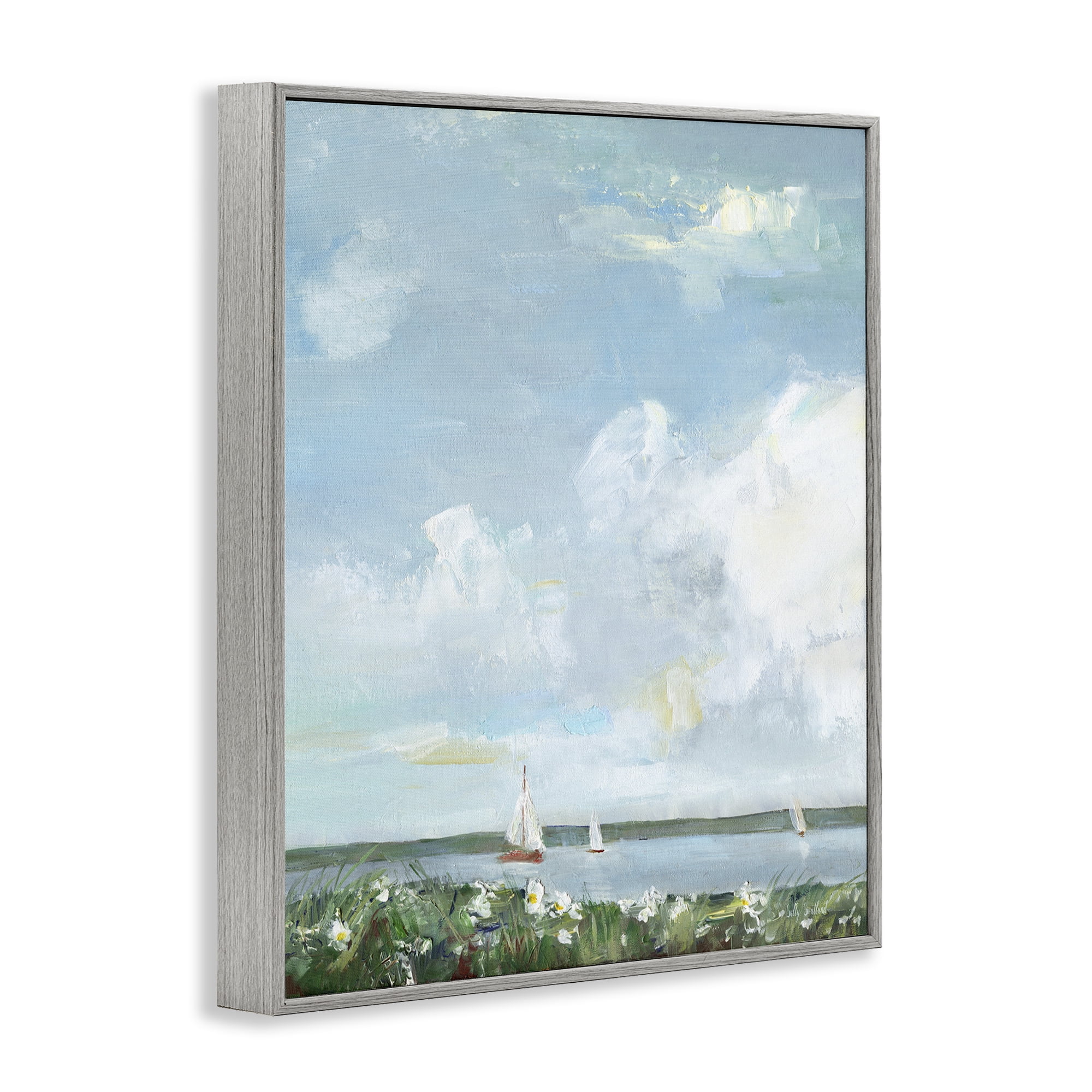 Stupell Industries Seaside Sailing Under Clouds Gray Framed Giclee Art, design by Sally Swatland