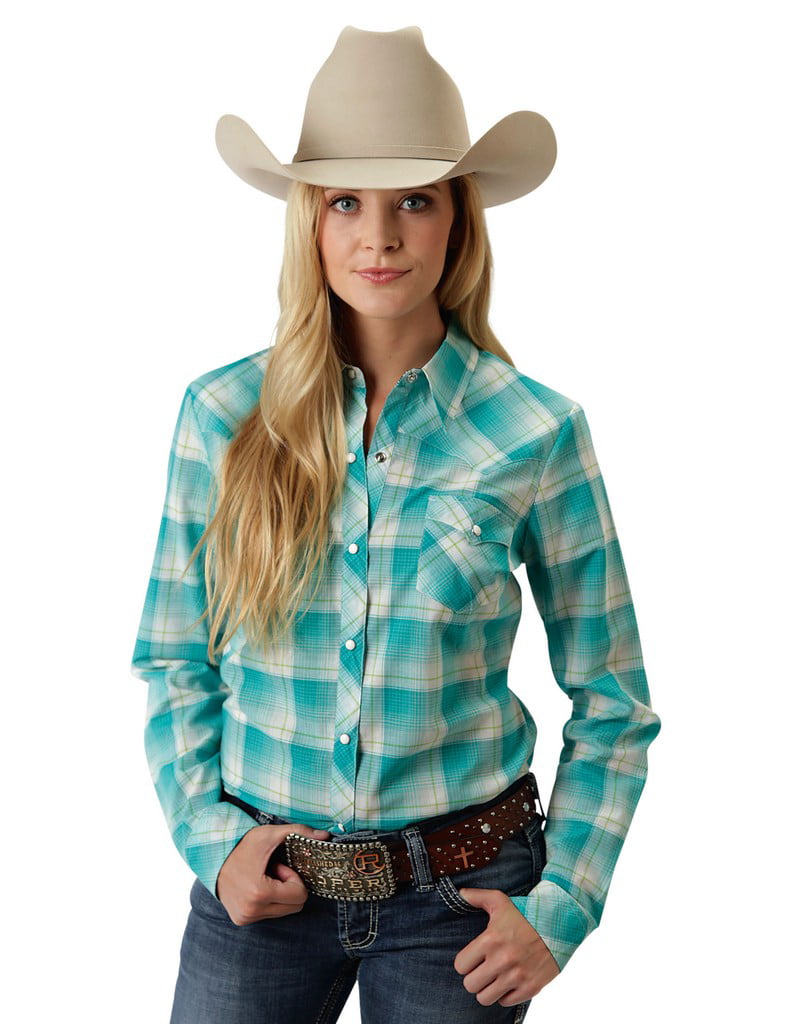 Roper Western Shirt Womens Long Sleeve Snap Blue 03-050-0597-4020 BU ...