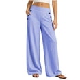 thumbnail image 2 of KIHOUT Womens Striped Waist Wide Leg Pants High Rise Elastic Back Casual Loose Fit Straight Leg Trousers with Pockets Daily Wear, 2 of 7