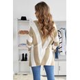 thumbnail image 1 of ABPHQTO Jersey de mujer de punto con cuello de pico y rayas color caqui, 1 of 5
