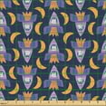 thumbnail image 2 of Ambesonne Animal Theme Fabric by the Yard Upholstery, Royal Space Cat Art, 3 Yards, Dark Slate Blue Apricot, 2 of 5