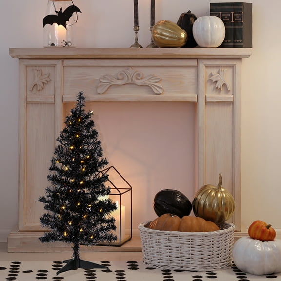 Northlight Pre-Lit Artificial Tinsel Halloween Tree - 3' - Black - Clear Lights