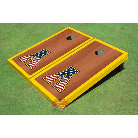Appalachian State University Patriotic "A" Yellow Rosewood Matching Border Borders Cornhole Boards