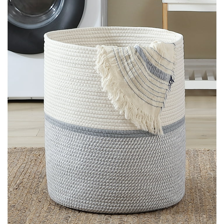 XXXL Gray Bathroom Storage Baskets Woven Rope Basket with Handles Clothes  Hamper