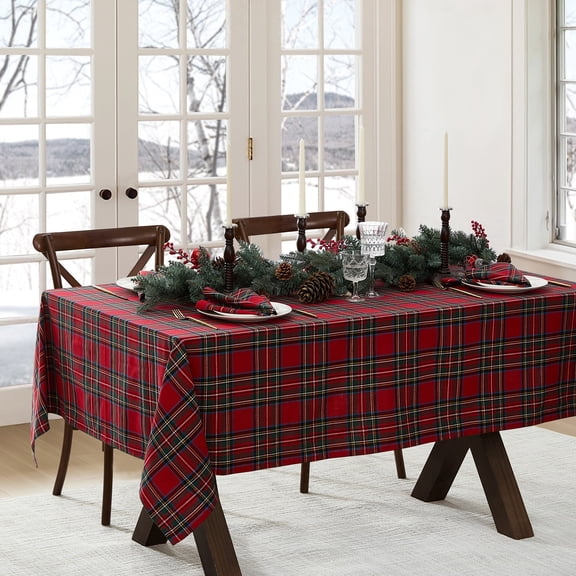 Elrene Home Fashions Stowe Tartan Holiday Plaid Rectangle Tablecloth, Red, 60" x 102" Rectangle